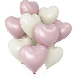 12pcs Baby Pink White Heart Balloons,18inch Foil Baby Pink White Balloons For Baby Shower Wedding Valentine Decorations Pink Wedding Party Decorations
