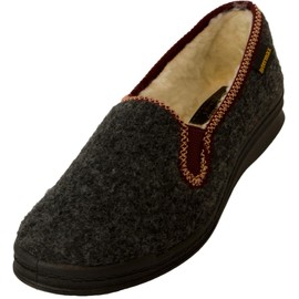 Intermax Women's Slippers Warm Lined Virgin Wool with Elastic Insert, charcoal, 39 UK