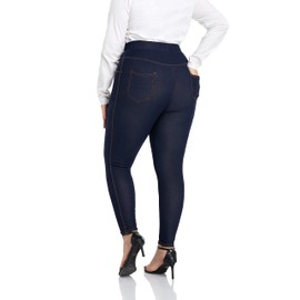 ELISS Women's Plus Size Jeans Look Jeggings Stretch High Waisted Denim Skinny Pull-on Leggings with Pockets Blue XXXX-Large