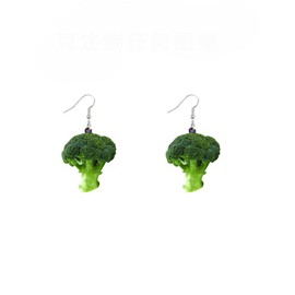 Vegetable And Fruit Dangle Earrings Collection Pickled Cucumber Corn Apple Cauliflower Broccoli Pumpkin Chili Eggplant Cute Earrings-Broccoli