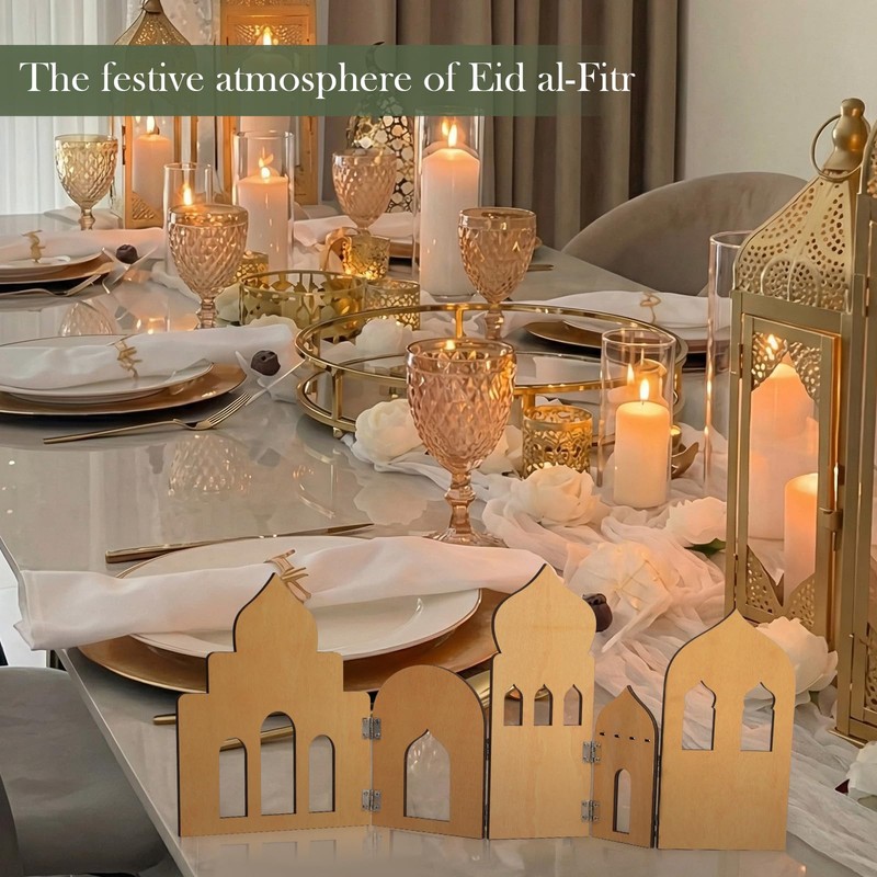 Ramadan Decorations for Home Wooden Mosque Standing Display Eid Mubarak