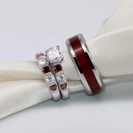 Two RINGS - Juego de anillos de boda para mujer y mujer, anillos de promesa de plata de ley 925 con corazón de circonita cúbica para hombre, women's size 8 & men's size 7, Papel, Ágata