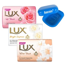 Lux Trio Pack Soap Bundle with Aasram Soap Box | Velvet Touch, Soft Touch and Bright Impress | 3 x 80g Bars Each | Total 9 Bars