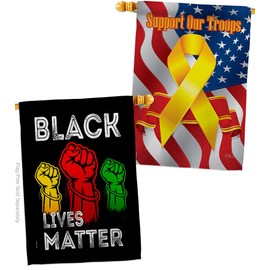 Justice for BLM Lawn Decor Support Our Troops Banner Pack Wall Art Flag Room Decorations Indoor Outdoor Tapestry Yard Signs Black History Month BLM African Americans Heritage Made in USA