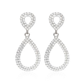 JDONL Rhinestone Teardrop Dangle Stud Earrings for Women Sparkly Crystal Teardrop Statement Drop Prom Earrings Jewelry (Silver)