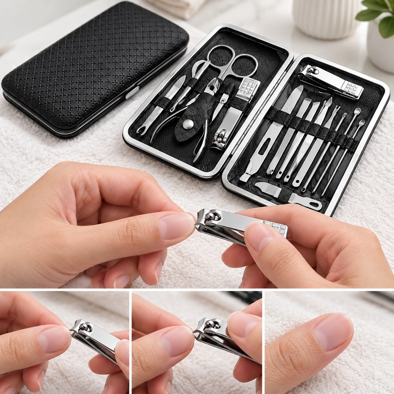 19-Piece Nail Clipper Set with Leather Case – Stainless Steel