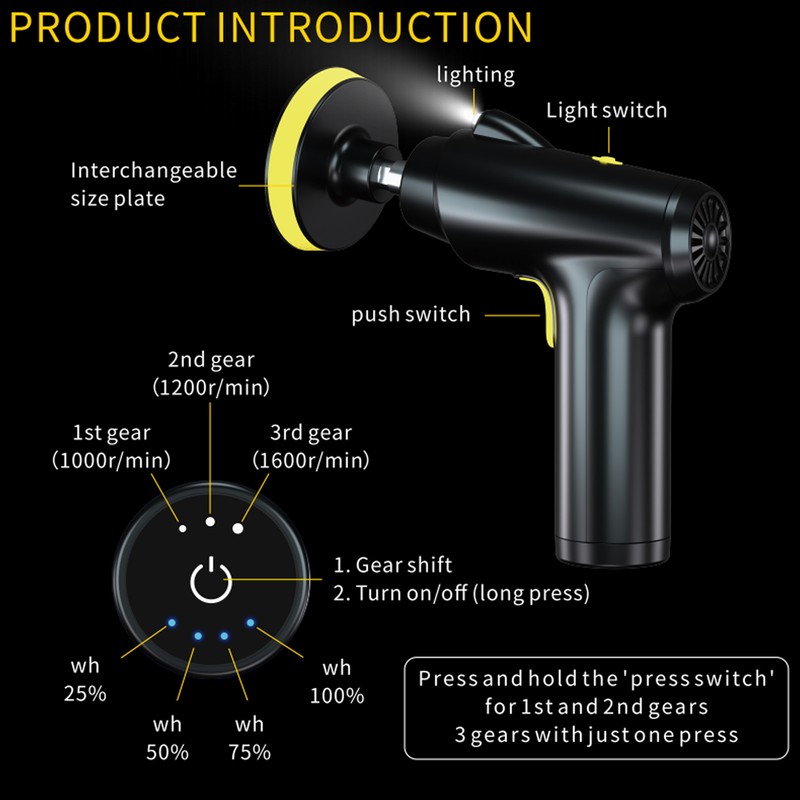 Cordless Buffer Polisher USB Rechargeable 3 Speeds Adjustable Portable Electric