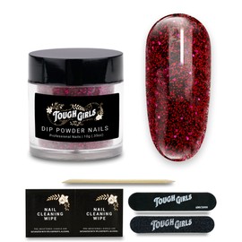 TOUGH GIRLS | Dip Powder | Includes Cuticle Stick, Nail File, Nail Buffer & Nail Wipes (Red Glitter)