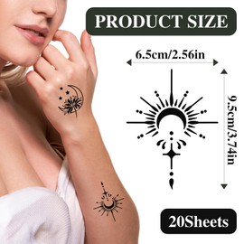 20 Sheets Temporary Tattoos, Henna Stencil Set, Reusable Temporary Tattoo Stencils, Indian Arabic Hands Hand Tattoo Temple Stickers for Women Girls Teens Body Art Paint