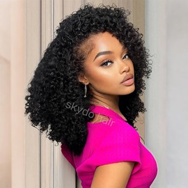 Kinky Curly Half Wig Human Hair 250 Density 3 in 1 Seamless Flip Over Half Wigs Human Hair Glueless Wear and Go Beginner Friendly Kinky Curly Wig Human Hair Drawstring Headband Wigs for Women 18inch