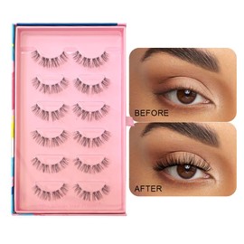 SY SHUYING False Eyelashes - Natural Look Wispy CC Curl Lashes, Clear Band Strip Lashes That Look Like Extensions, Cat Eye Style - Pack of 6 Pairs