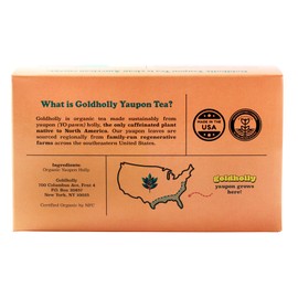 Goldholly Organic Yaupon Tea Bags - Red Wolf Dark Roast, 20 Count | American Organic Tea for Clean No-Jitter Energy & Focus | Caffeine & Theacrine, Smoother than Classic Teas | Gold Holly Yaupon