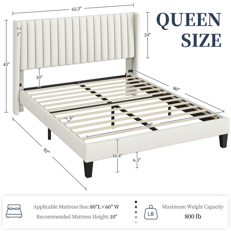 Yaheetech Yaheetech Queen Bed Frame Upholstered Platform Bed with Fabric