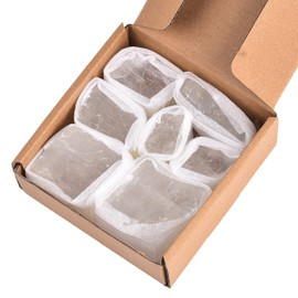 AMOYSTONE 1Lb Bulk Optical Calcite Iceland Spar in Box 7-8 Pcs Irregular White Crystals Rough Stones Raw Crystal Reiki Stone for Home Decor