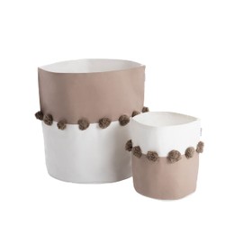 Toddlekind 100% Organic Heavy Cotton Canvas Pom Pom Basket for Playroom, Bedroom, Laundry, Organizing, Décor, Storage, for All Ages- Large (15.6"L x 14.4"W), Tan (Taupe)