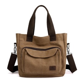 Takusan Shopping Unisex Canvas Shoulder Tote Bag, 2-Way Large Capacity, Canvas, Solid, Simple Pocket, A4, Shopping, Walks, Traveling, brown (mocha)