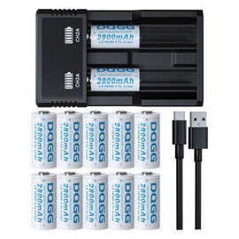 MLGBDC 16340 Battery with Charger, 2800mAh Li-ion Button Top Battery, 3.7volt Rechargeable Battery for Flashlights(12pcs and Charger)