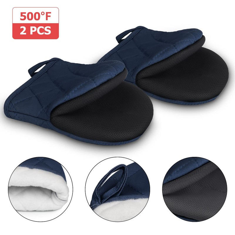 1 Pair Short Oven Mitts, Heat Resistant Silicone Kitchen Mini