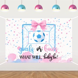 Goals or Bows Gender Reveal Backdrop Soccer Baby Shower Decorations Boy or Girl What Will Baby Be Photography Background for He or She Gender Reveal Baby Shower Decors Party Supplies 5 * 3ft