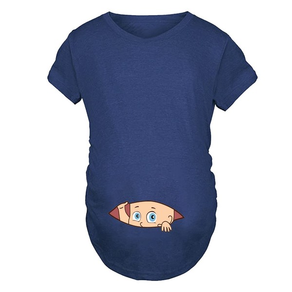 ManMan Camiseta de maternidad divertida de manga corta para embarazo, camiseta fruncida lateral, Baby1, azul, XXL