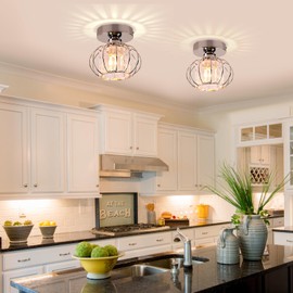 FRIXCHUR Small Ceiling Light Semi Flush Mount Ceiling Light Chrome Flush Mount Ceiling Lighting Crystal Ceiling Light for Crystal Ceiling Light for Hallway Cabinet Kitchen Island