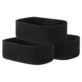 KALLAX Small Woven Basket, 12 x 8 x 4.5 Inches, Storage Basket for Organizing, Cute Small Rope Shelf Closet Cube Storage Bins Baskets for Shelves, Dog Toy Basket, Gift Baskets Empty, 3 Packs, Black