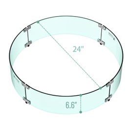 Skyflame 24" Round Fire Pit Glass Wind Guard, Thick & Clear Tempered Glass Flame Shield with Bracket & Feet, Fit for Outdoor Propane/Natural Gas Fire Pit/Table