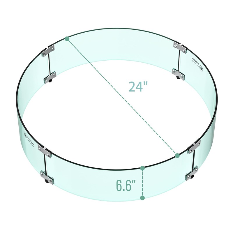 Skyflame 24" Round Fire Pit Glass Wind Guard, Thick &