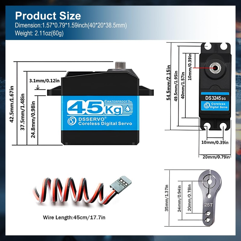 45KG Servo 1/10 Steering Servo High Torque Coreless RC Steering