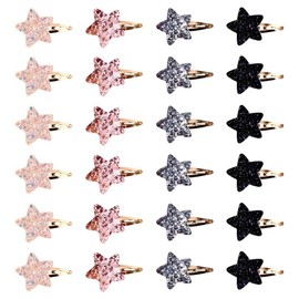 Pack of 24 Cute Star Hair Clips Girls Glitter Hair Clips Girls with Snap Closure for Toddlers Women Girls (Silver, Black, Pink, Champagne)