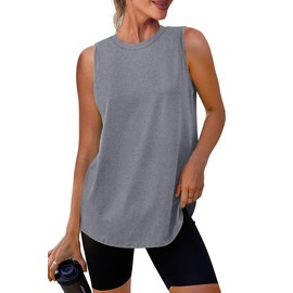 Womens Summer Tops Yoga Sleeveless Workout Tops High Neck Plus Size Athletic Running Shirts Grey 2XL