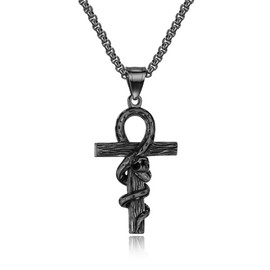 JczR.Y Snake Necklace Men's Stainless Steel Serpent Snake Necklace Titanium Steel Black Cross Necklace for Men Ancient Egypt Exaggerated Jewelry(black)