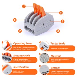Delgada 110pcs Lever Wire Nut Connectors - Assortaed Pack with 2/3 Port Compact Quick Splicing Electrical Wire Connectors for Stranded, Solid, and Flexible Wires