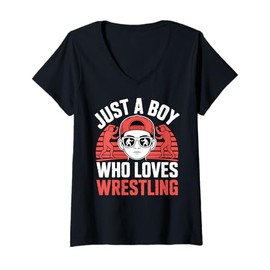 Womens Just A Boy Who Loves Wrestling Entertainment Kids V-Neck T-Shirt