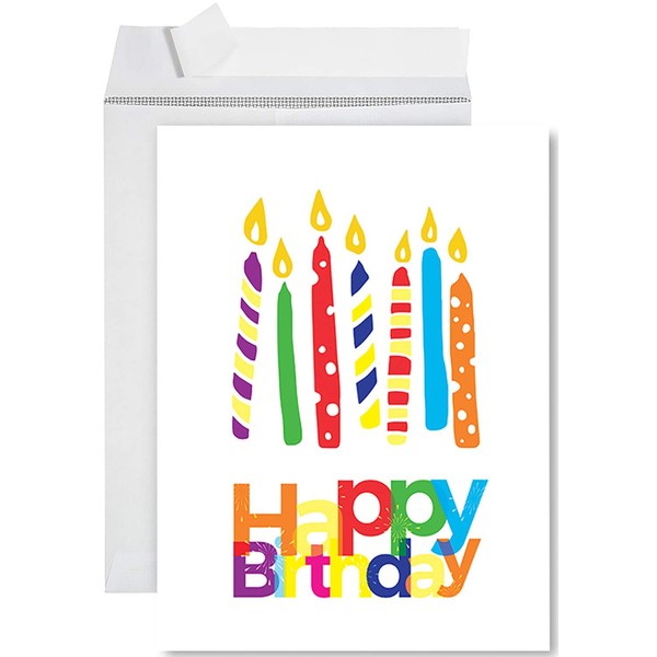 Andaz Press Jumbo Happy Birthday Card with Envelope, Candle Design Happy Birthday Card with Big Blank Greeting Space for Her Him Wife Husband Mom Dad Coworker, Neighbor, Boss, 8.5" x 11", 1-Pack