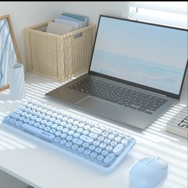 Wireless Keyboards and Mouse Combos, UBOTIE Colorful Gradient Rainbow Colored Retro Typewriter Flexible Keyboard, 2.4GHz Connection and Optical Mouse