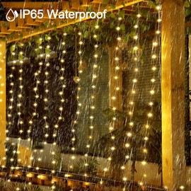 Acxilexy Solar Light Curtain Outdoor, 3 m × 3 m, 300 LEDs, Solar Fairy Lights, 8 Modes, Solar Fairy Lights, Curtain, Remote Control, Waterproof Solar Fairy Lights for Christmas, Wedding, Party