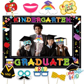 Kindergarten Graduation Decorations Photo Props Kindergarten Graduation Party Supplies Include 1pcs Kindergarten Graduation Picture Frame and 9pcs Photo Booth Props