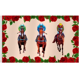 Arosche Kentucky Derby Decorations Flags 3x5 Ft Outdoor Double Sided Printed Run For The Roses Horse Race Seasonal Holiday Flags with Brass Grommets for Outdoor Garden,Lawn,Yard Home Decorations