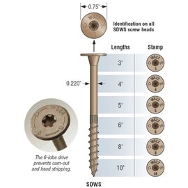 10 Pack Simpson Strong Tie SDWS22400DB-RC12 0.220" x 4" Stong-Drive Structural Wood Screws with 6-Lobe Drive Head - 12 per Package