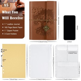 OMEYA PU Leather Journal Refillable Vintage Diary Travel Journal for Writing Travel Notebook Diary Gift for Girls Boys Women Men Blank Pages A5 23.3×16cm Brown