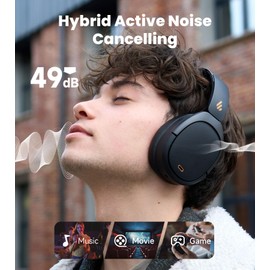 Edifier W80 Over Ear Headphones with -49dB Active Noise Cancelling, LDAC Hi-Res Wired & Wireless, AI Clear Call, Fast Charging, Multipoint Connection, Bluetooth V5.4 - Black