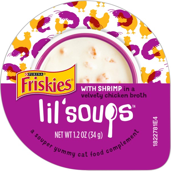 Purina Friskies Natural, Grain Free Wet Cat Food Lickable Cat Treats, Lil' Soups With Shrimp in Chicken Broth - 1.2 oz. Cup
