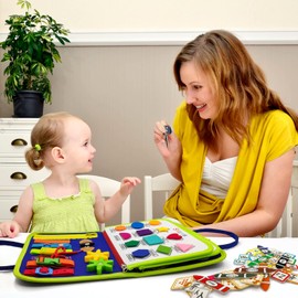Goujfol Activity Board Montessori Spielzeug, Busy Board für Kinder, Schuhe Binden Lernen Kleinkinder Motorikbrett, Lernen Feinmotorik Brett und Grundleben Kleidungsfähigkeiten Baby (5 Seiten)