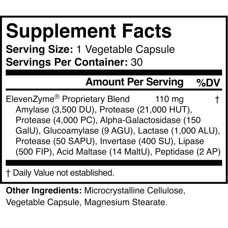 ElevenZyme - Natural Digestive Enzyme Supplement - Non-GMO, Vegan