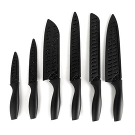 Casa Litus Cuchillos de Cocina Negros Acero Inoxidable 6 Piezas con Funda