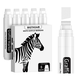 BIGTHUMB White Poster Markers Jumbo Paint Pen: 5 pcs 15mm Wide Tip Thick Acrylic Paint Pen Large Graffiti Markers for Rock Painting, Stone, Sign, Canvas, Glass, Wood, Ceramic