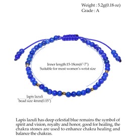 Jewboo Gemstone Bracelet for Women Crystals and Healing Stones Beaded Stone Chakra Bracelets Healing Energy Crystal Jewelry Gifts Adjustable 4mm (Lapis Lazuli)