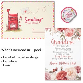 BlinkBlink Happy Mothers Day Card for Grandma, Grandma Mother' s Day Card with Seal and Envelope, Grandma Mothers Day Card from Grandson, Granddaughter, Kids