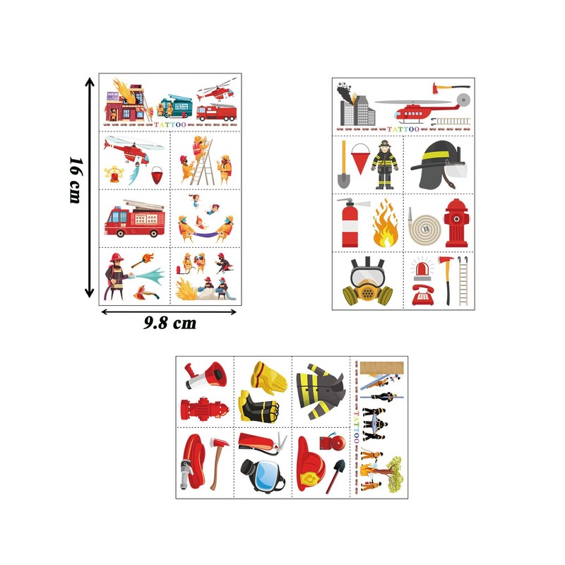 10 Fire Brigade Children's Tattoos for Sticking, Skin-friendly Children's Tattoos